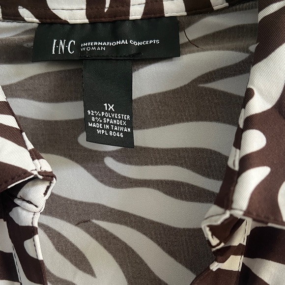 INC International Concepts Brown and White Zebra Blouse - Picture 2 of 3
